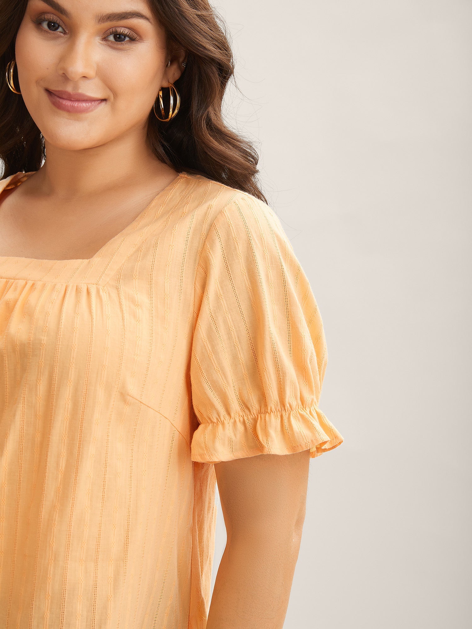 Cotton Square Neck Ruffled Sleeve Shirt