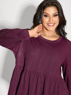 Textured Stretchy Flared Knit Top