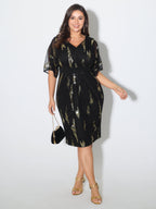 Sequin Embroidery Pleated Waist Midi Dress