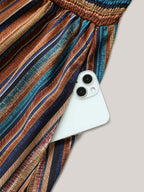 Striped Contrast Dolman Sleeve Shirred Pocket Split Flutter Dress