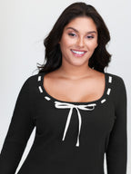 Supersoft Bow Tie Detail Ribbed Knit Top