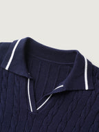 Supersoft Cable Knit Polo Collar Contrast Pullover