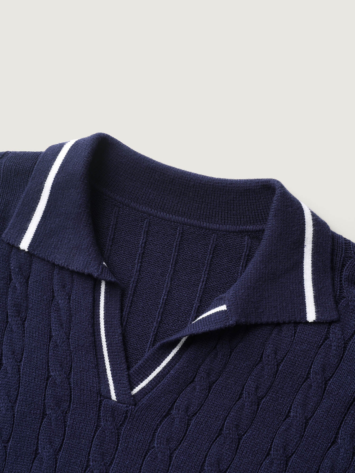 Supersoft Cable Knit Polo Collar Contrast Pullover