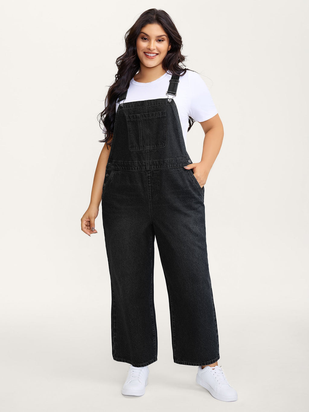 Cotton Relaxed-Fit Side Button Overall Denim Jumpsuit