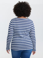 Striped Button Placket Fitted T-Shirt