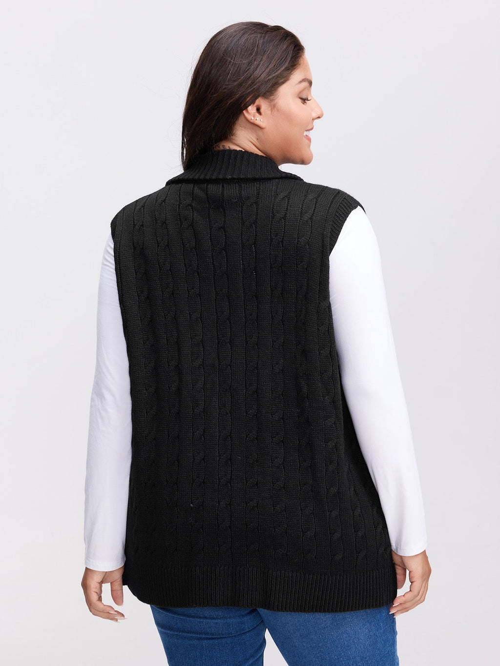 Cable Zipper Sleeveless Knit Cardigan