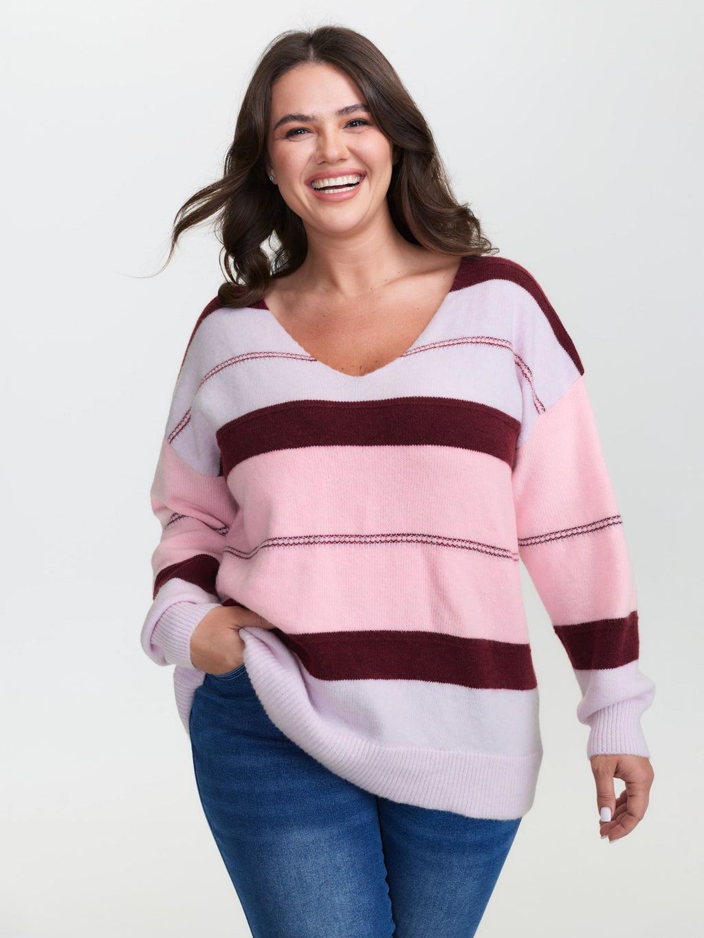 Striped Print Color Contrast Pullover