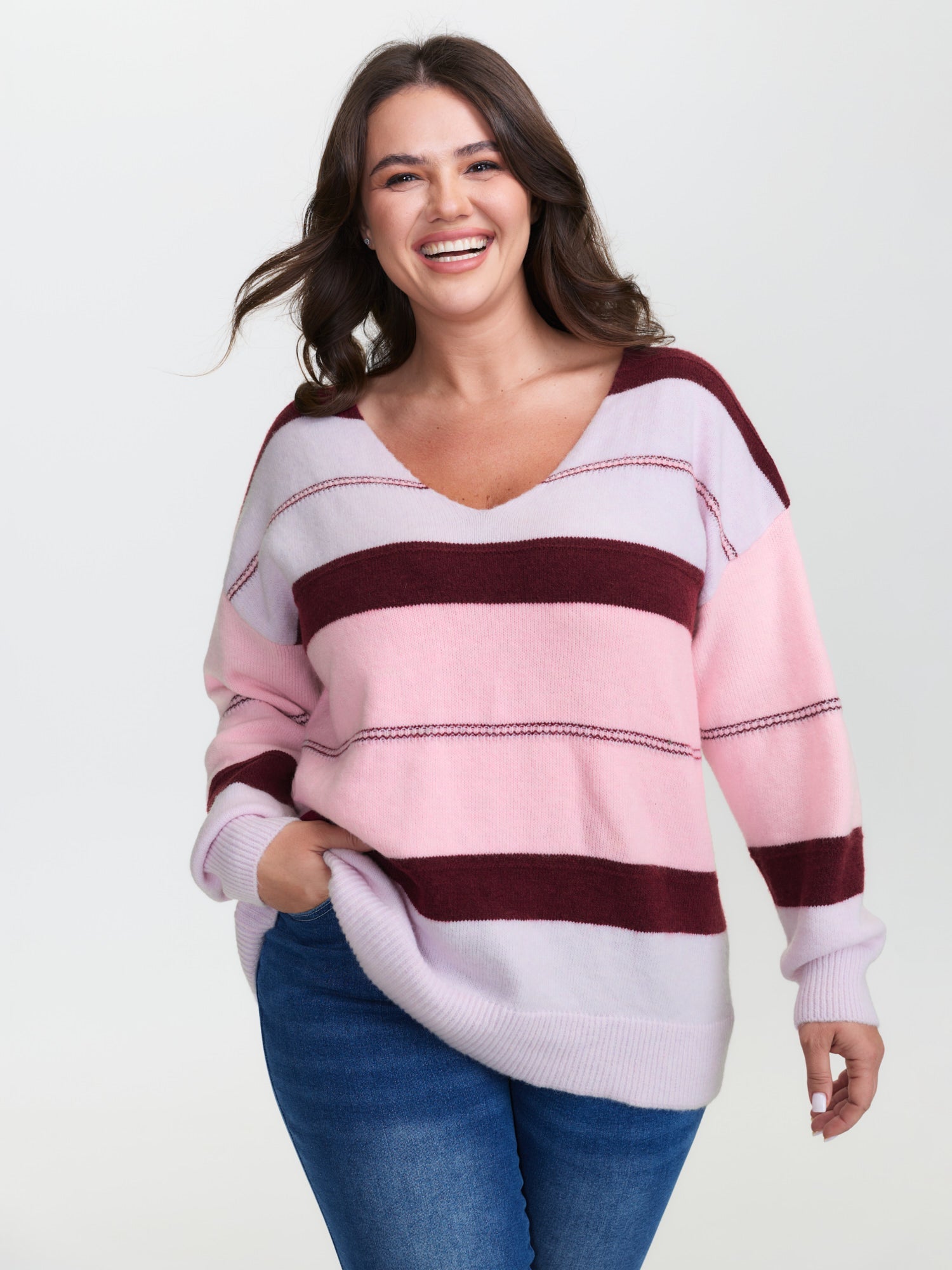 Striped Print Color Contrast Pullover