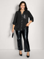 Sequin Pocket Spliced Button Shirt