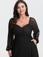 Sweetheart Neckline Sheer Lace Midi Dress