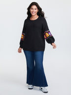 Crochet Floral Sleeve Lace Trim Pullover