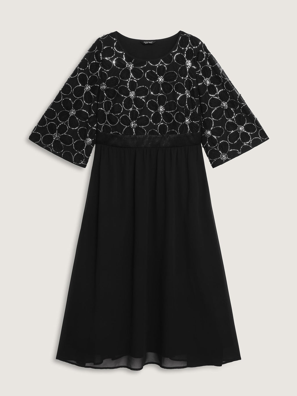 Sequin Floral Tulle Shirred Waist Maxi Dress