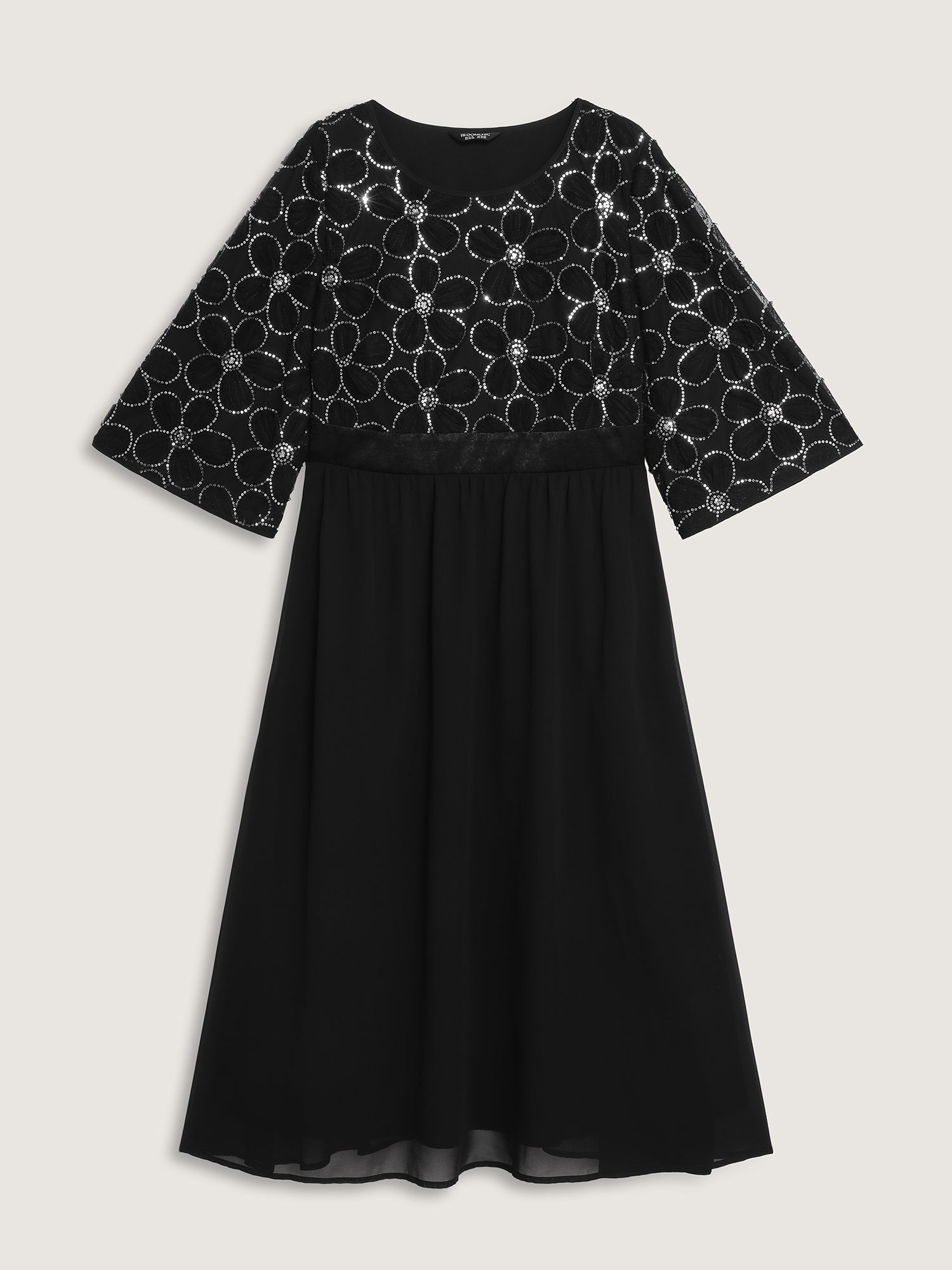 Sequin Floral Tulle Shirred Waist Maxi Dress