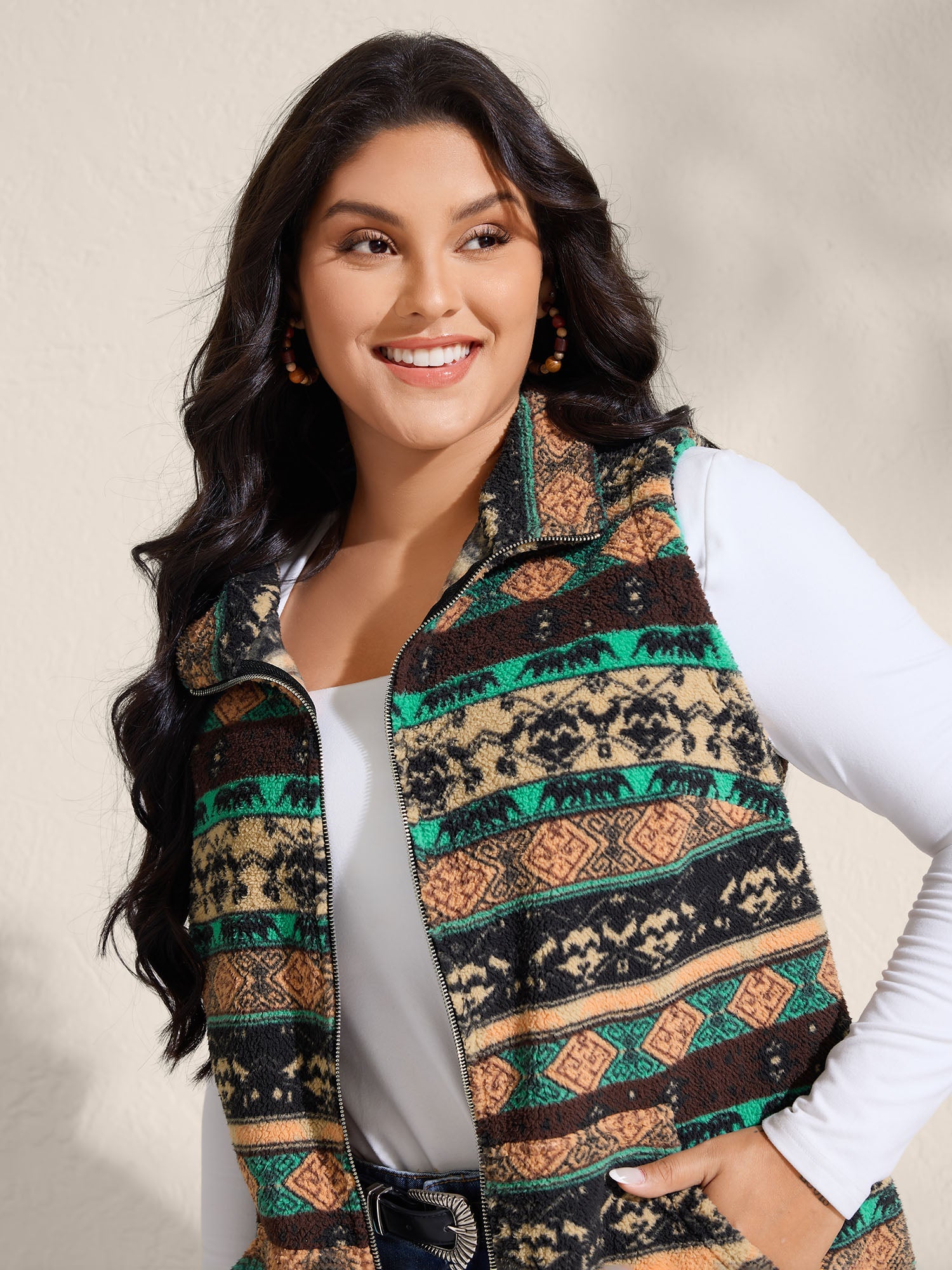 Colorful Geometric Stripes Zipper Vest