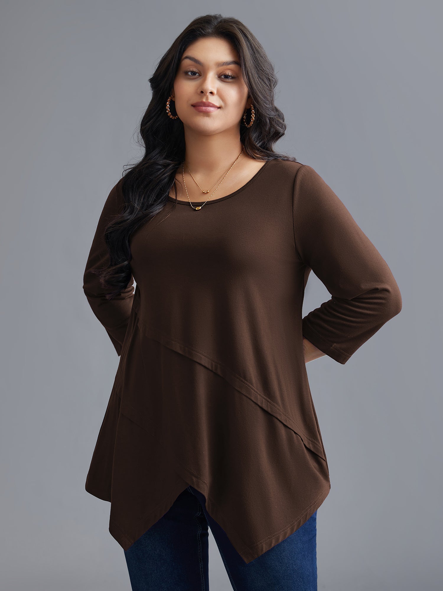 Asymmetrical Hem Overlap Long T-shirt