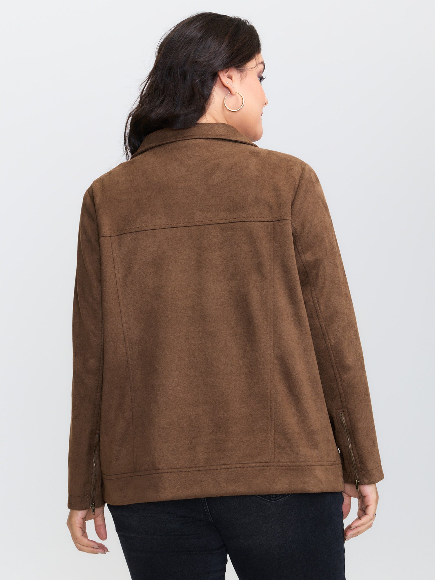 Zipper Detail Lapel Collar Jacket