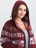 Boho Print Jacquard Hooded Knit Cardigan