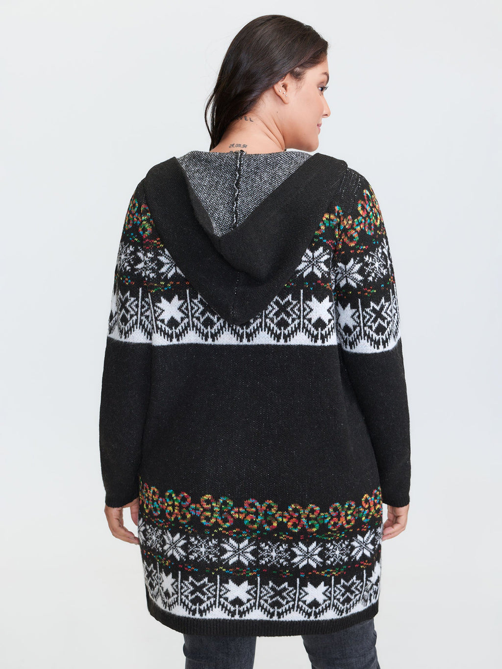 Boho Print Jacquard Hooded Knit Cardigan