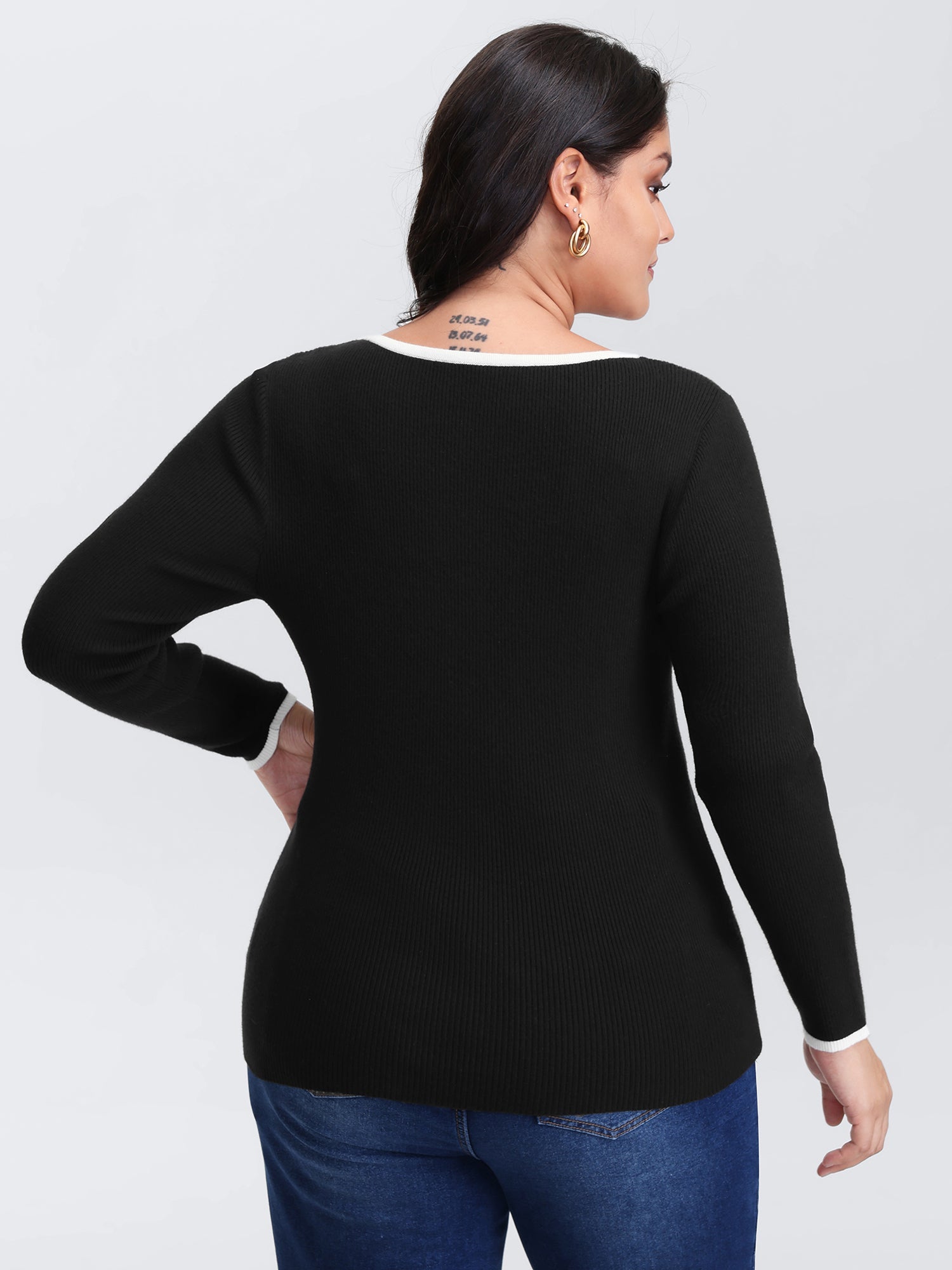 Square Neck Bowknot Fitted Pullover