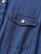 Denim Ruffled Hem Pockets Shirt Dress