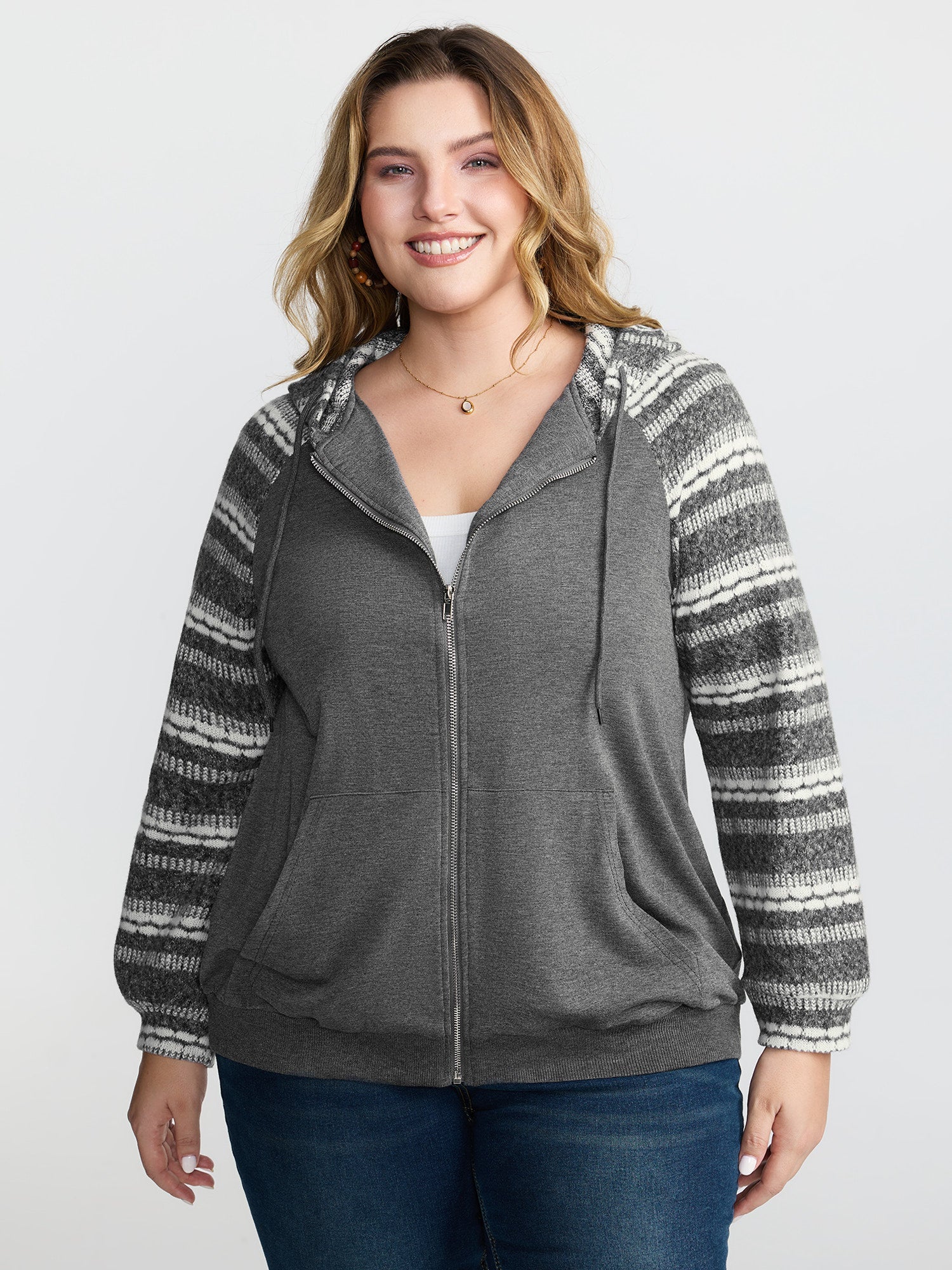 Supersoft Stripe Contrast Stretchy Hoodie Jacket