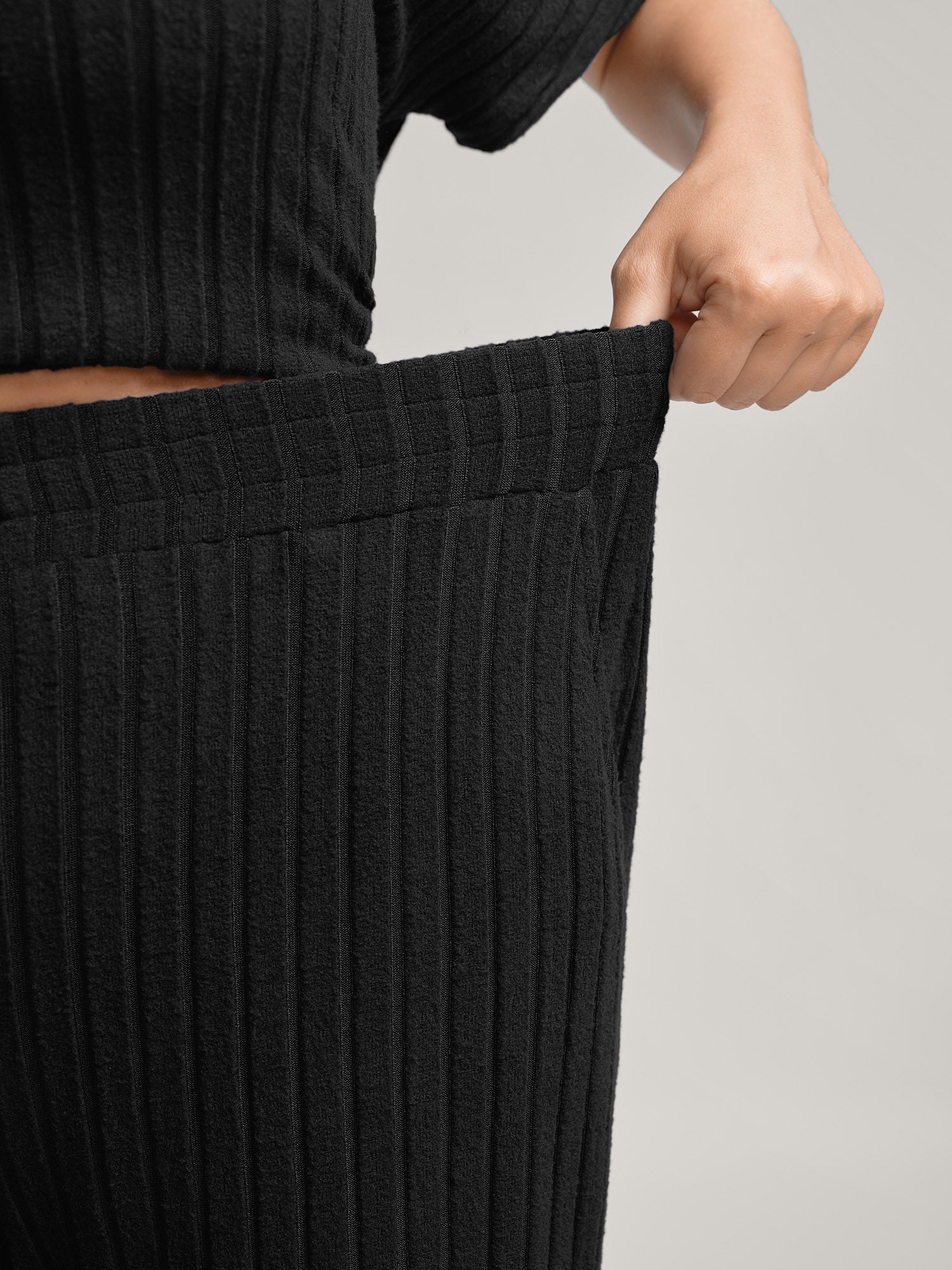 Stretchy Pit Strip Solid Loungewear Set