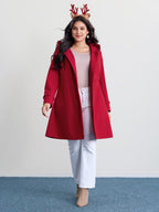 Ruffle Trim Waist-Defining Pockets Coat
