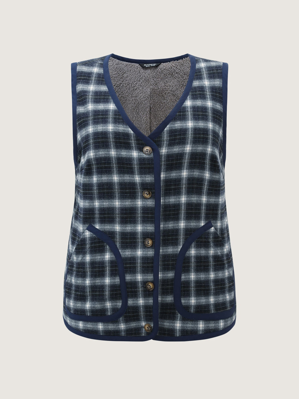 Fleece Checkered Pattern Button-Down Vest