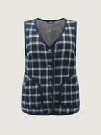 Fleece Checkered Pattern Button-Down Vest