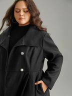 Plain Button Up Pocket Asymmetrical Lapel Collar Coat