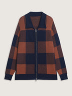 Supersoft Checkered Pattern Zip Knit Cardigan