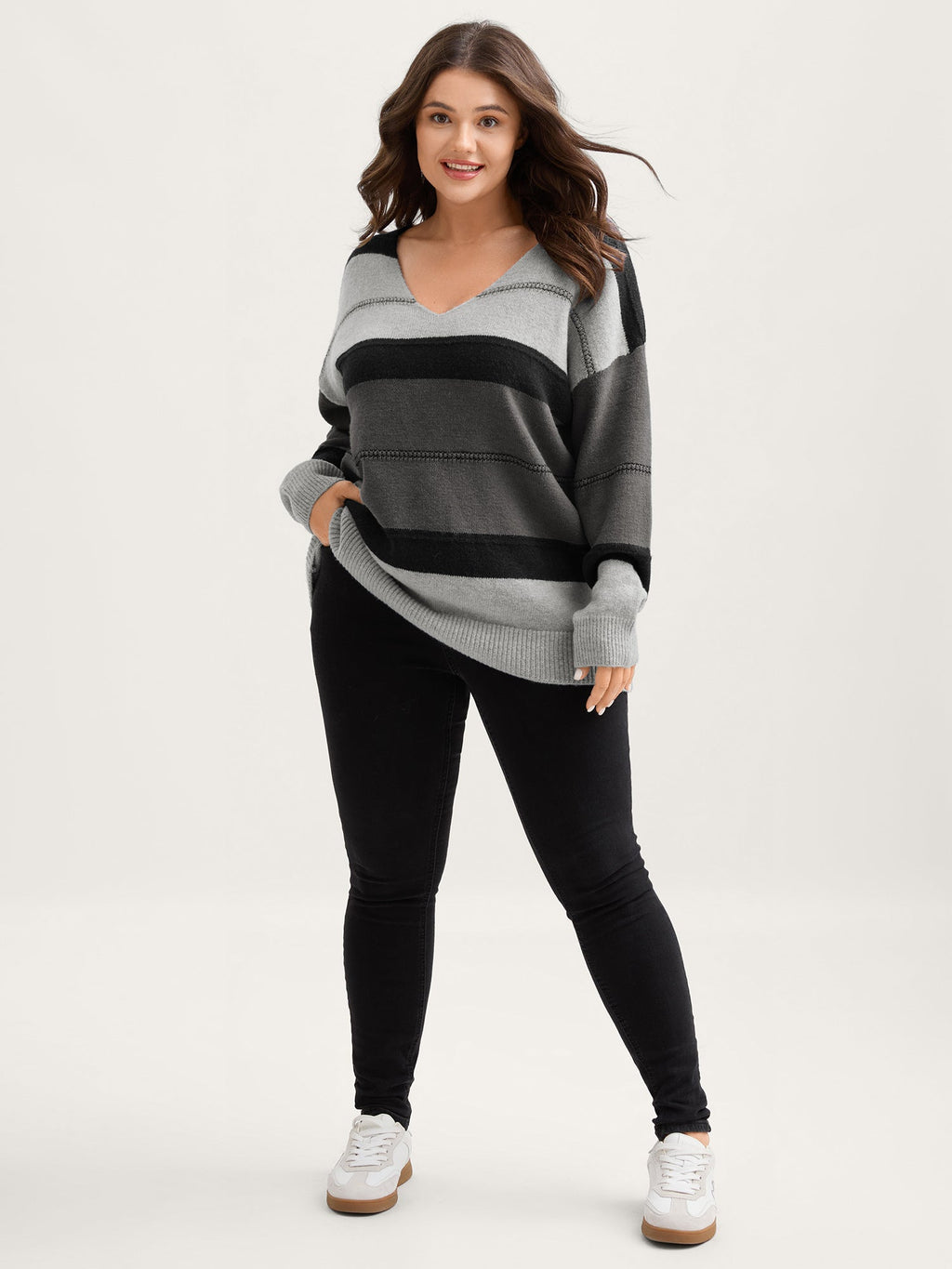 Striped Print Color Contrast Pullover