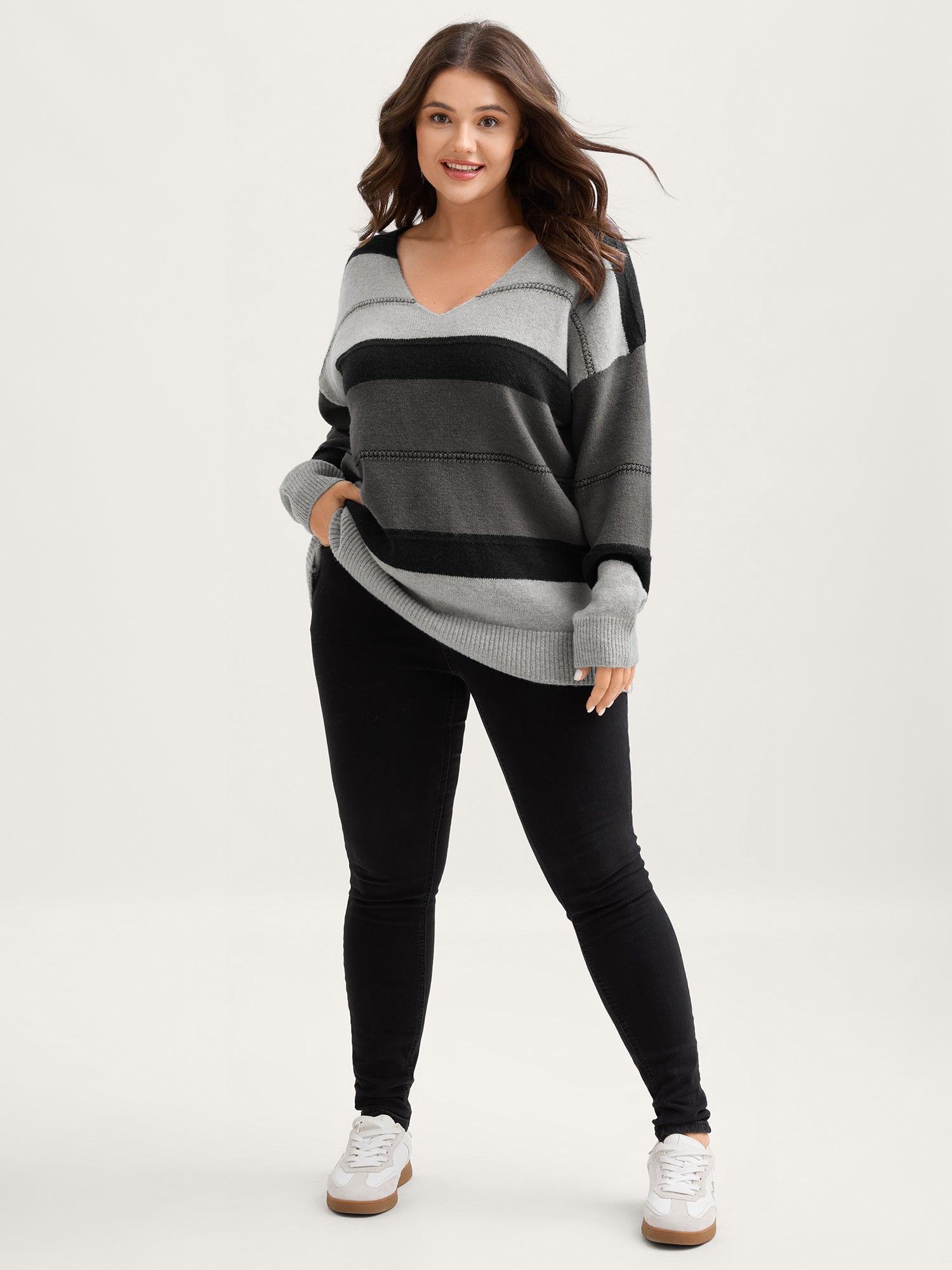 Striped Print Color Contrast Pullover
