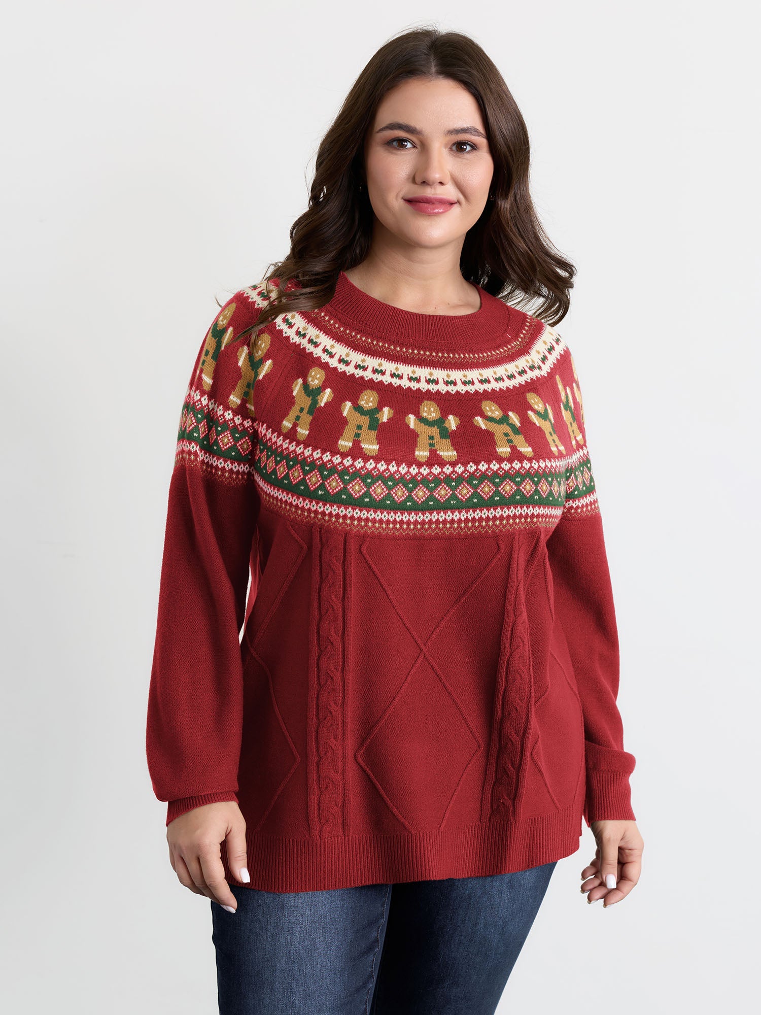 Gingerbread Fair-Isle Contrast Pullover