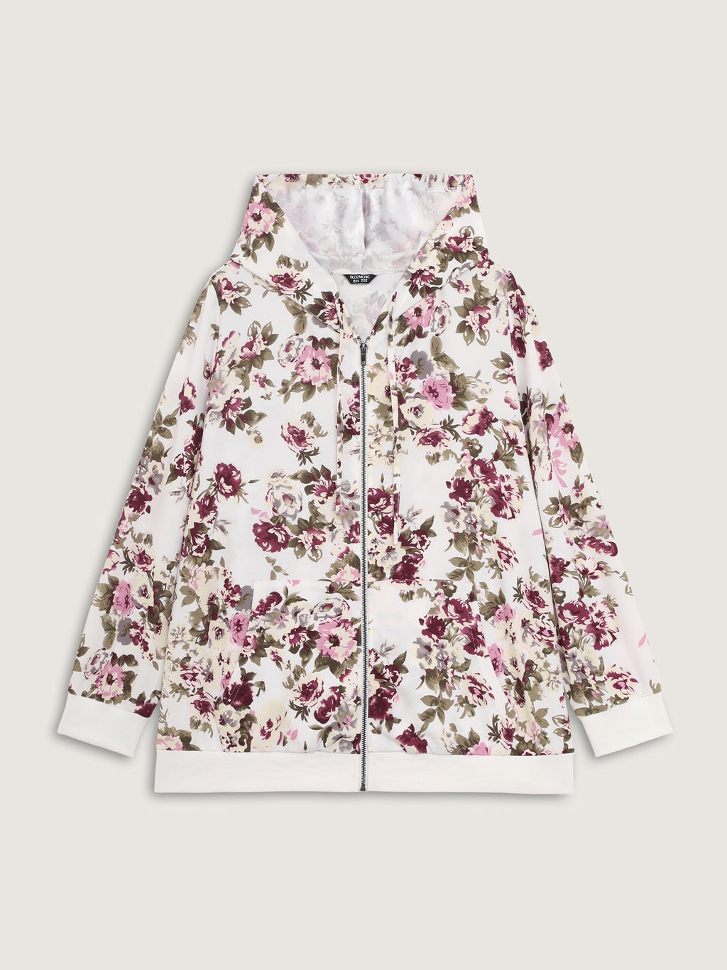 Flower Print Pockets Zipper Jacket