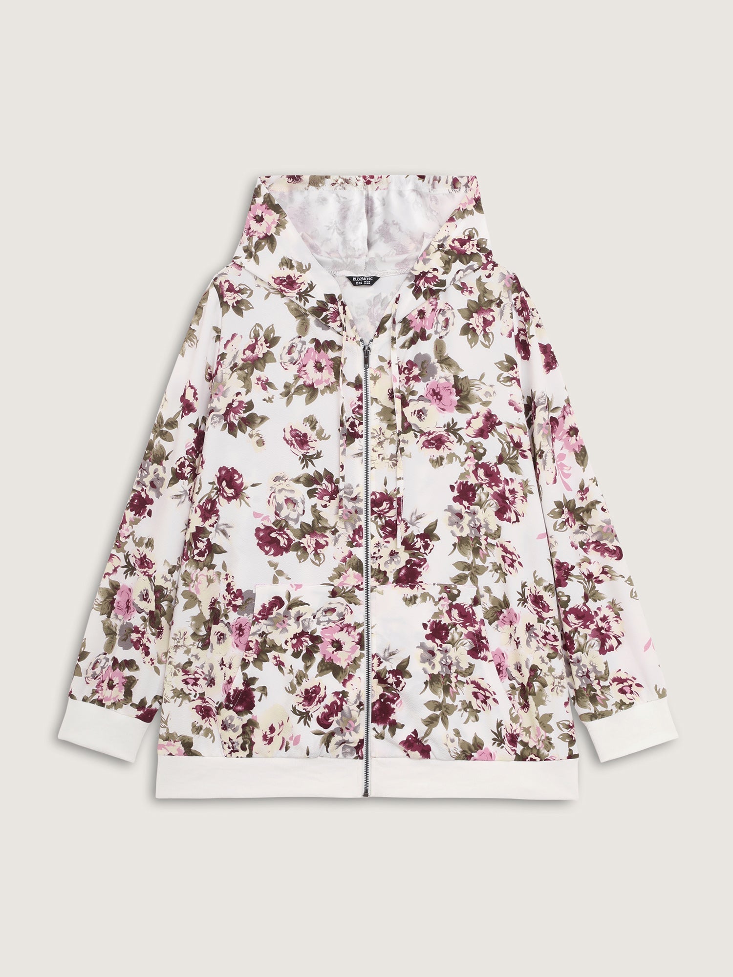 Flower Print Pockets Zipper Jacket