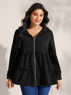 Tiered Ruffled Edges Pockets Jacket