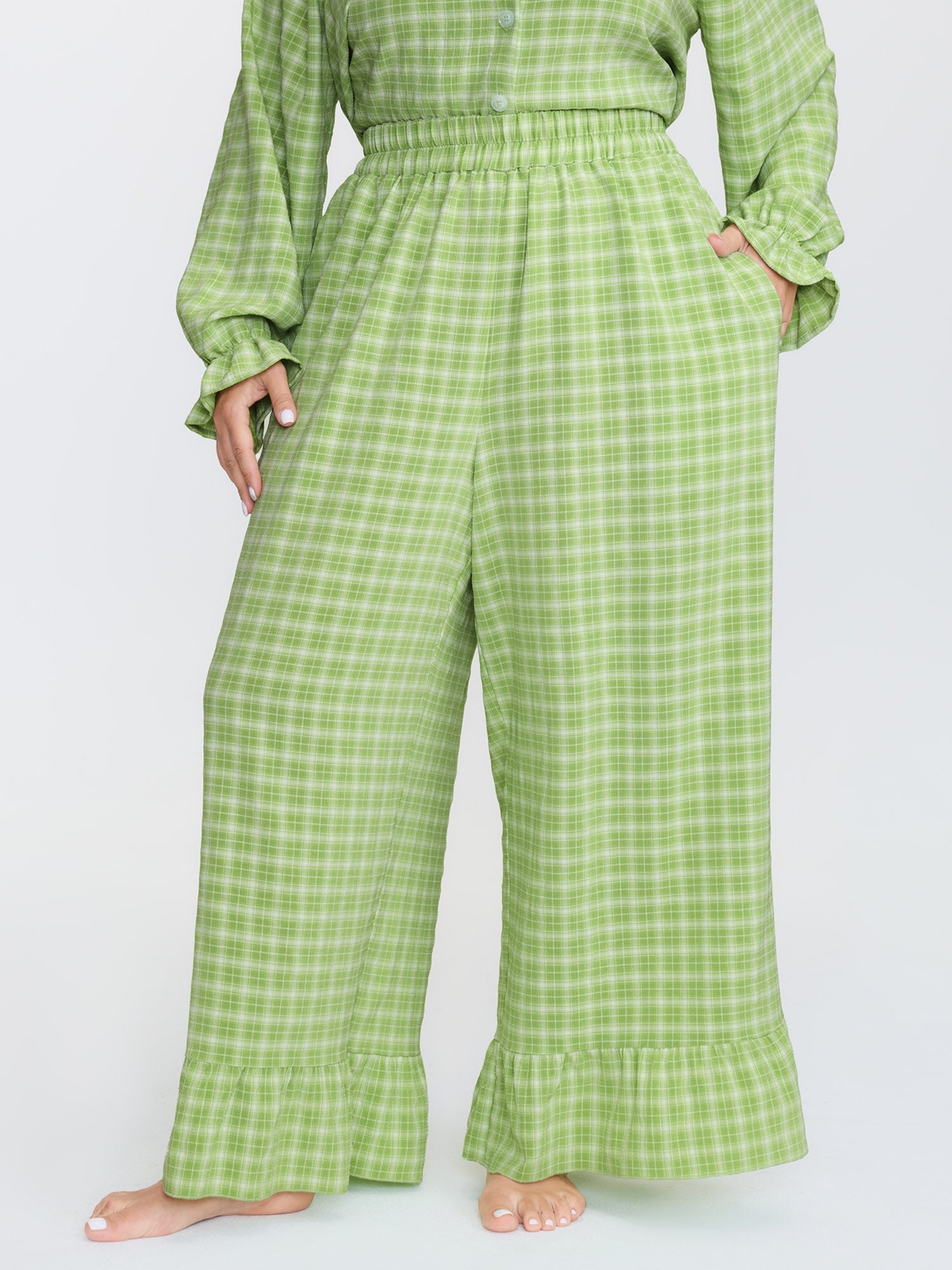 Gingham Ruffled Hem Loungewear Set