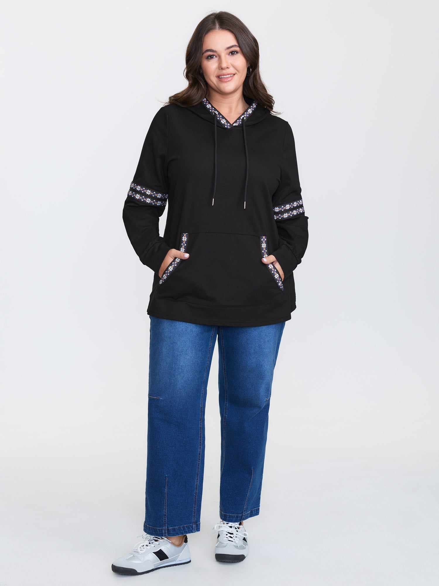 Pure Cotton Stretchy Boho Detail Hoodie