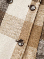 Plaid Lapel Double Breasted Belted Waist Coat