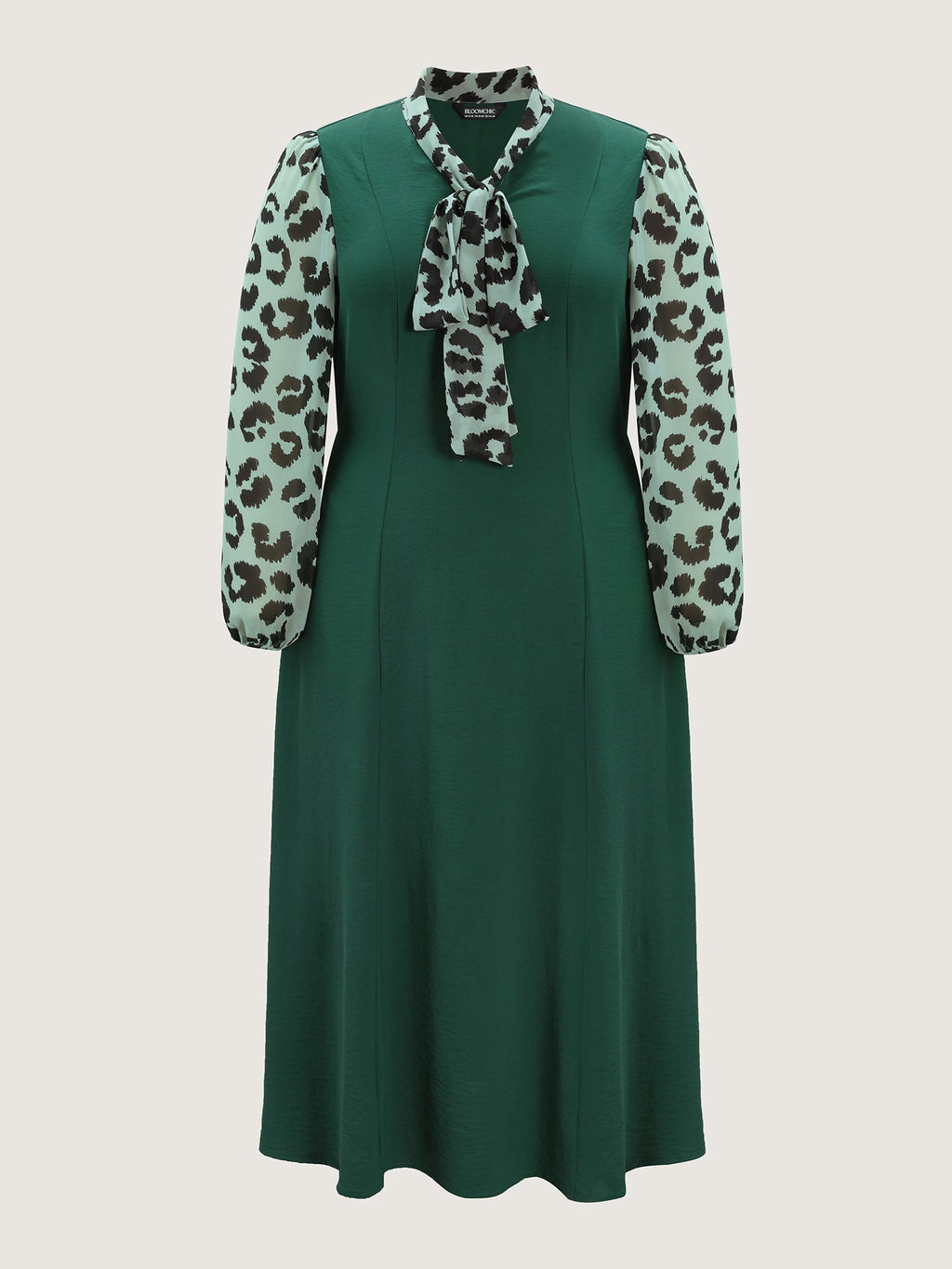 Leopard Print Ribbon Collar Midi Dress
