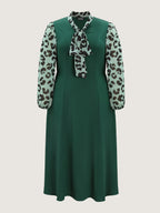 Leopard Print Ribbon Collar Midi Dress