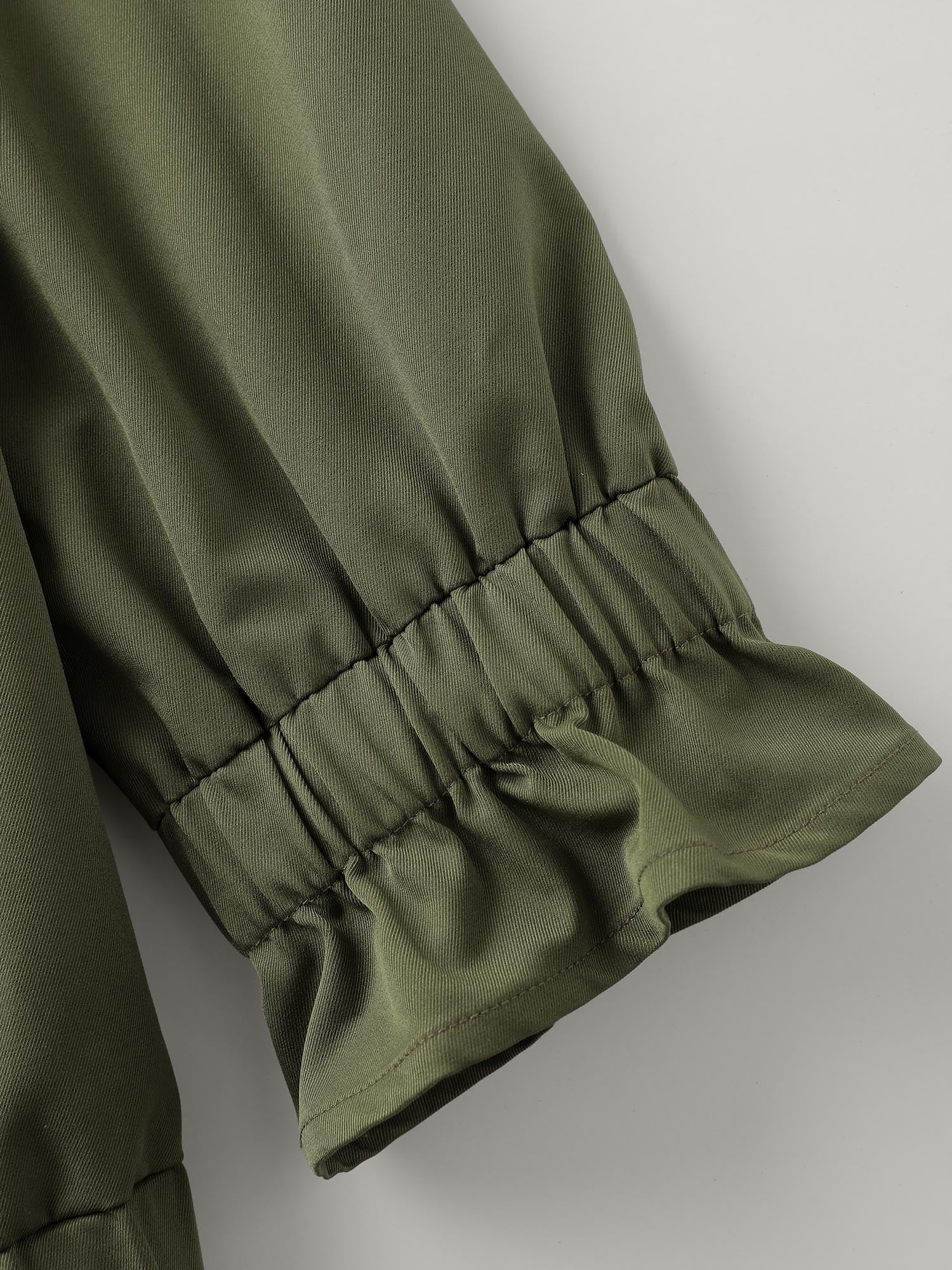 Lined Pockets Shirred Cuffs Zipper Jacket