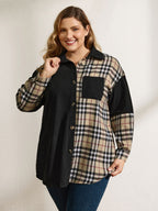 Corduroy Plaid Print Contrast Jacket