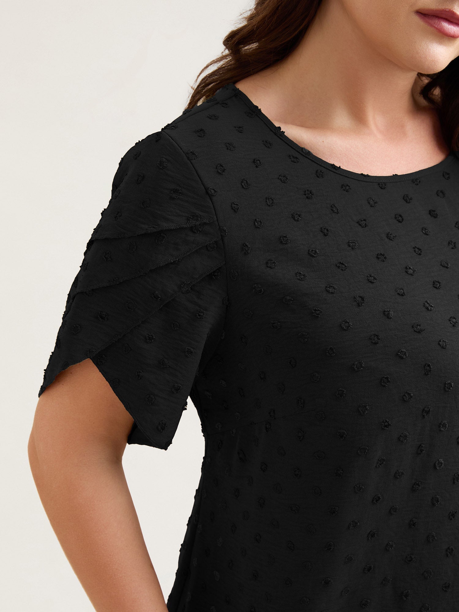 Textured Color Contrast Petal Sleeve Blouse