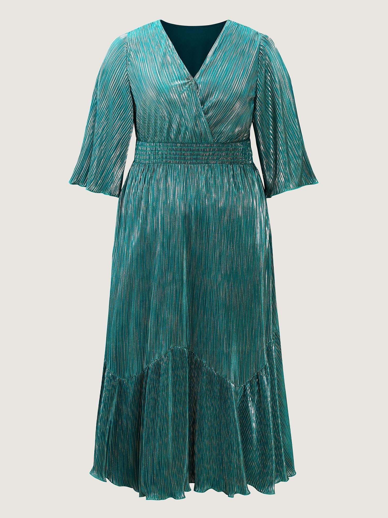 Shimmery Gold Stamped Textured Midi Dress