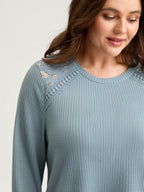 Waffle Spliced Floral Lace Sweatshirt