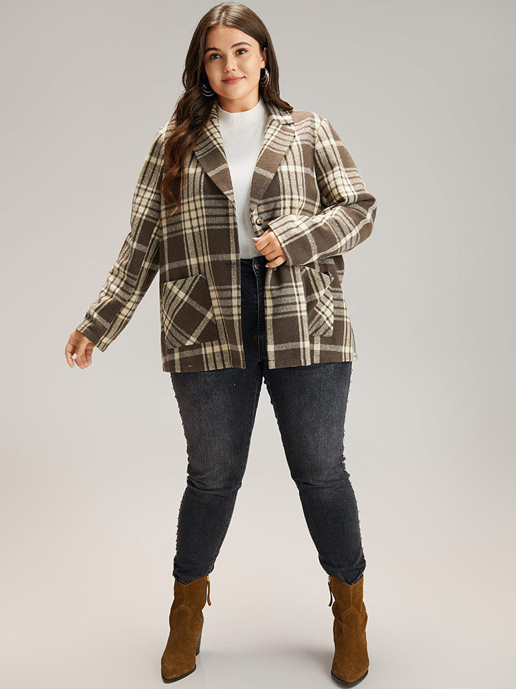 Plaid Patched Pocket Button Through Coat