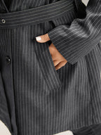 Striped Belted Lapel Collar Tunic Coat