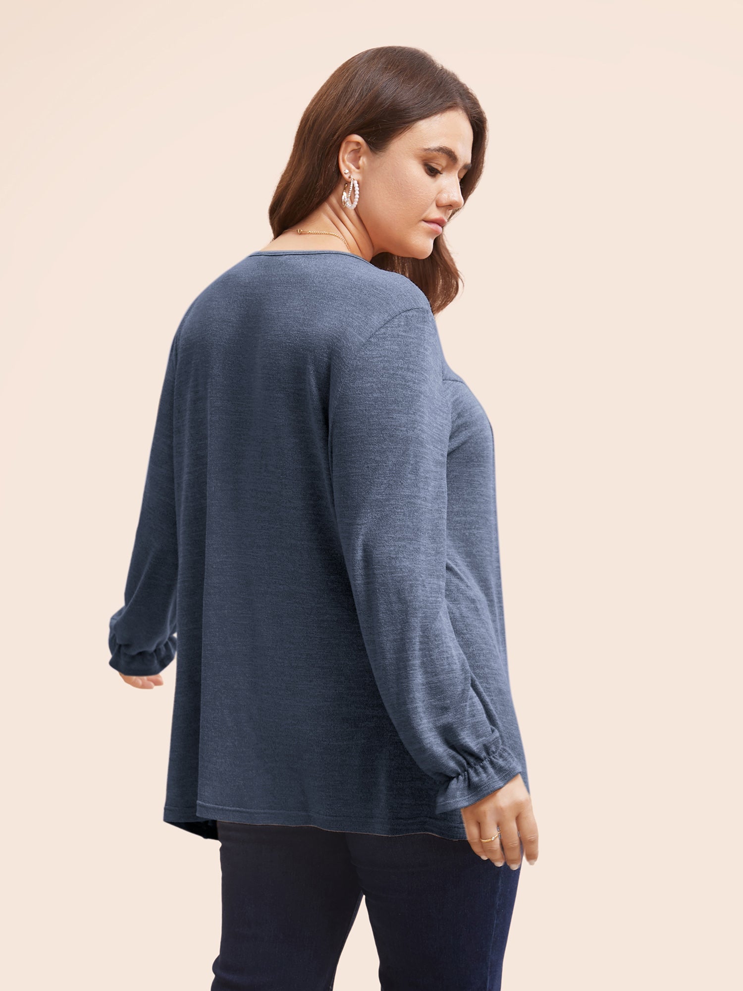 Round Neck Heather Pleated T-shirt